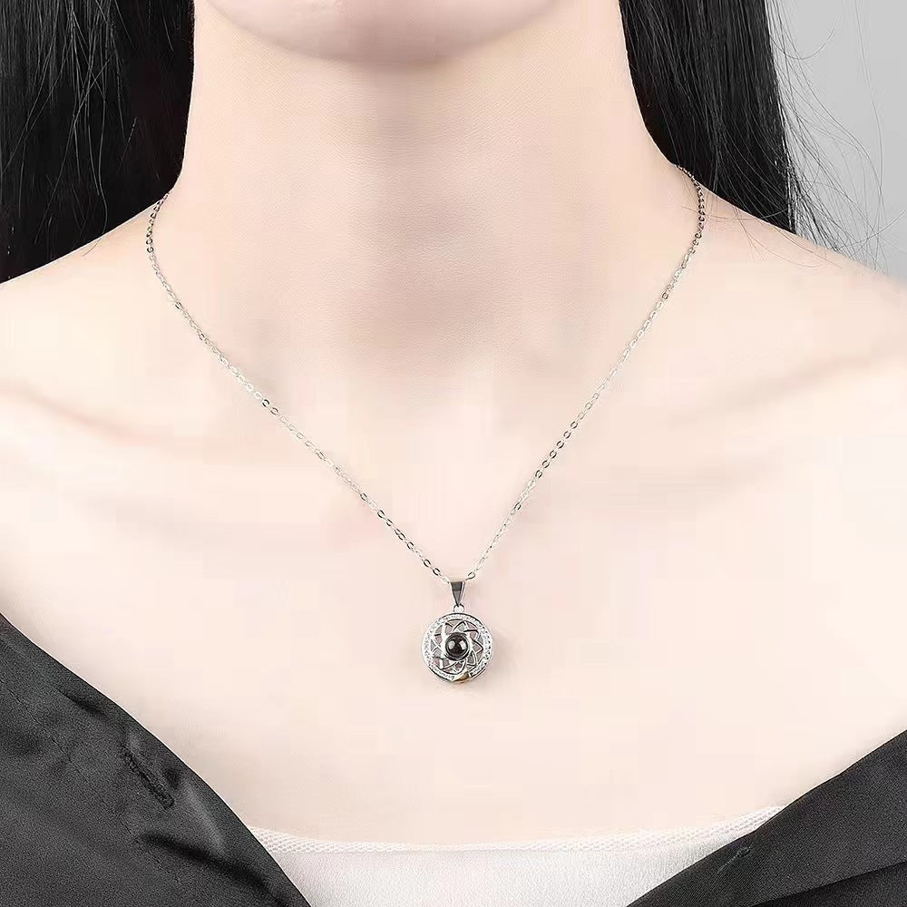 New Sun & Moon Projection Necklace, 100 Languages "I Love You" Custom Couple Necklace with Photo & Engraving.