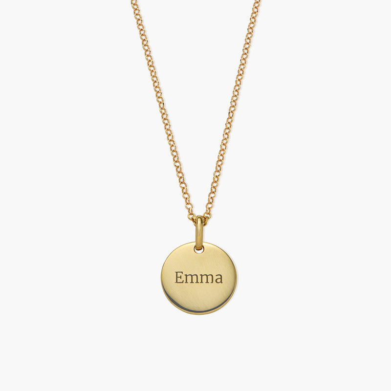 Hot selling jewelry featuring a 13.5mm simple round pendant with personalised brand engraving. Perfect as a necklace or gift.