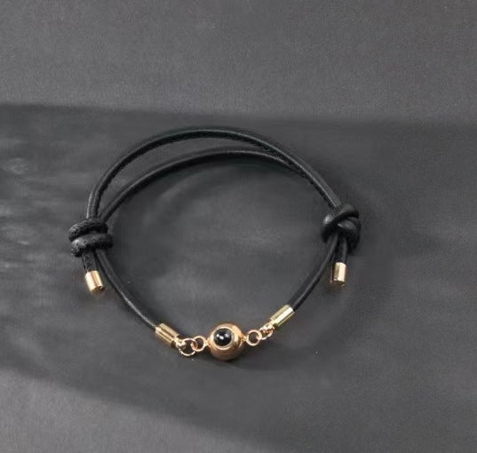 100 Languages Handwoven Titanium Stainless Steel Leather Bracelet - Perfect Christmas Gift"