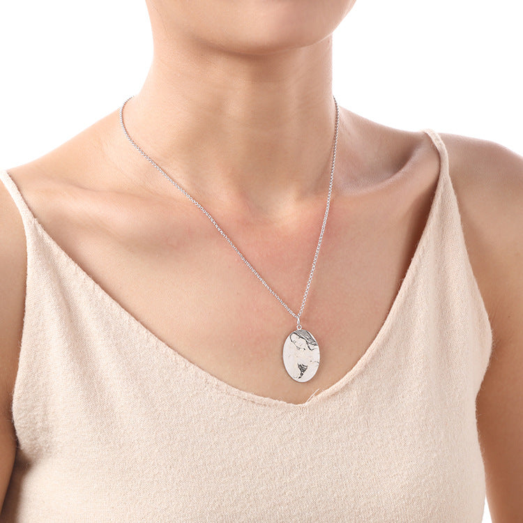 Fashion, new product oval character shadow engraved necklace pendant collarbone silver jewelry