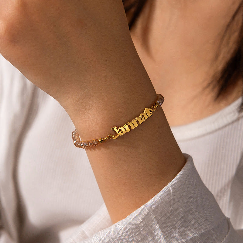 stainless steel DIY letter name bracelet personality versatile crystal beaded girlfriends hand jewelry trend