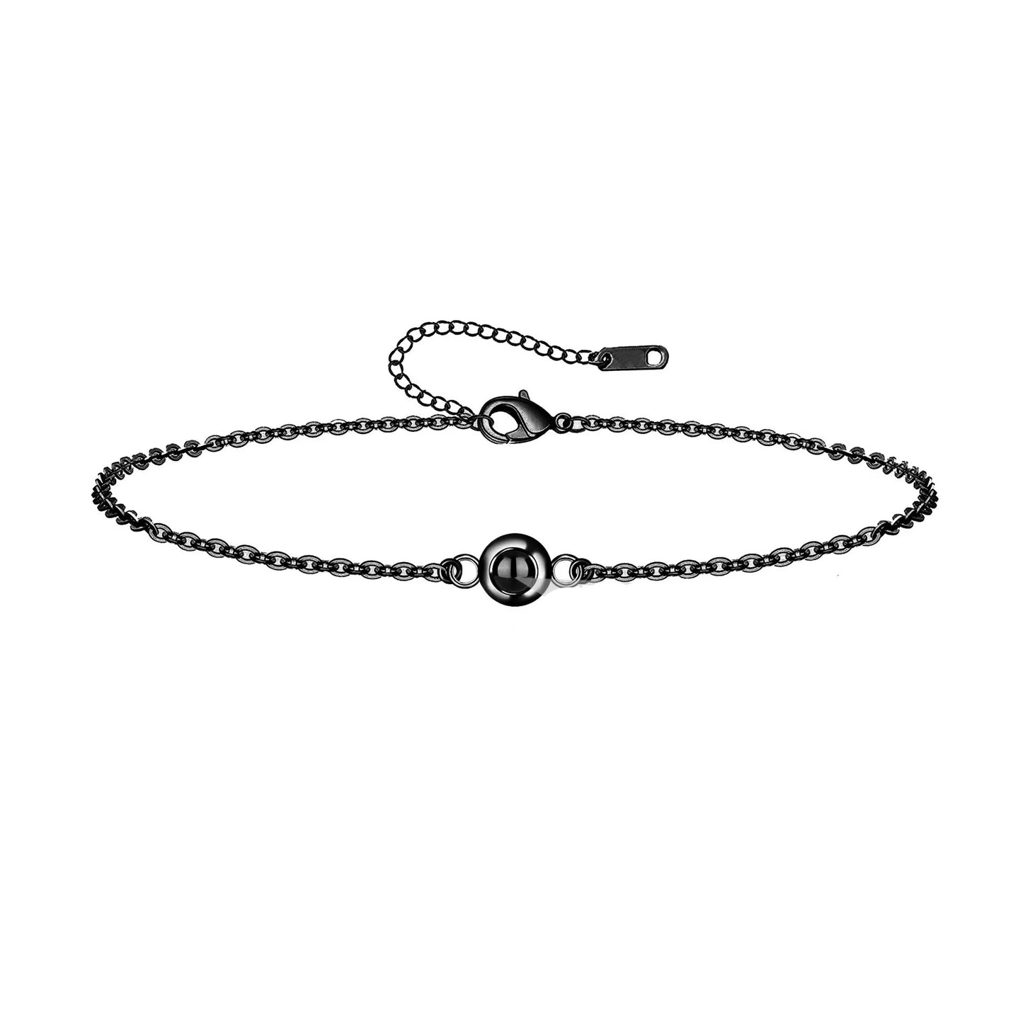 Nano projection stone bracelet featuring "I love you" in 100 languages, customizable with photo engraving.