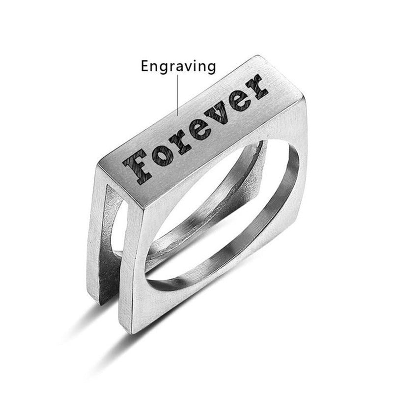 Square creative trend engraving name ring S925 silver-plated domineering ins style jewelry