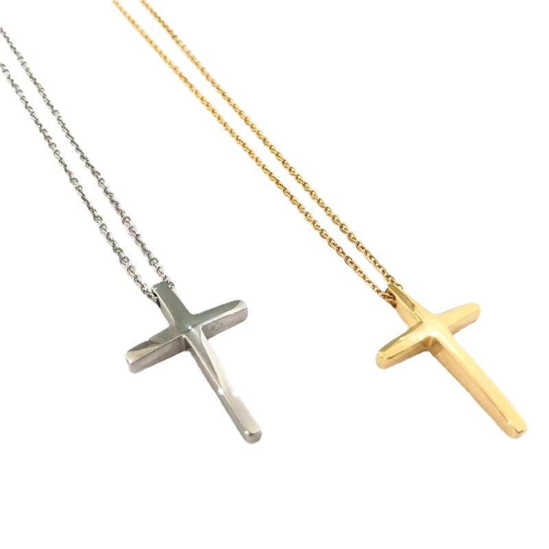 Minimalist unisex cross necklace, hip-hop titanium pendant, couple accessory, original design.