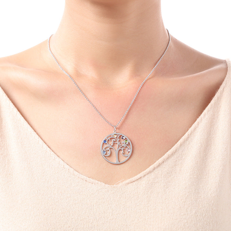 Fashion ins personalized round geometric Christmas tree necklace pendant collarbone silver jewelry, custom