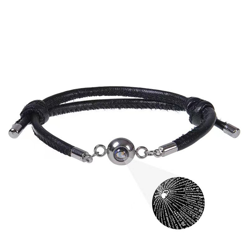 100 Languages Handwoven Titanium Stainless Steel Leather Bracelet - Perfect Christmas Gift"