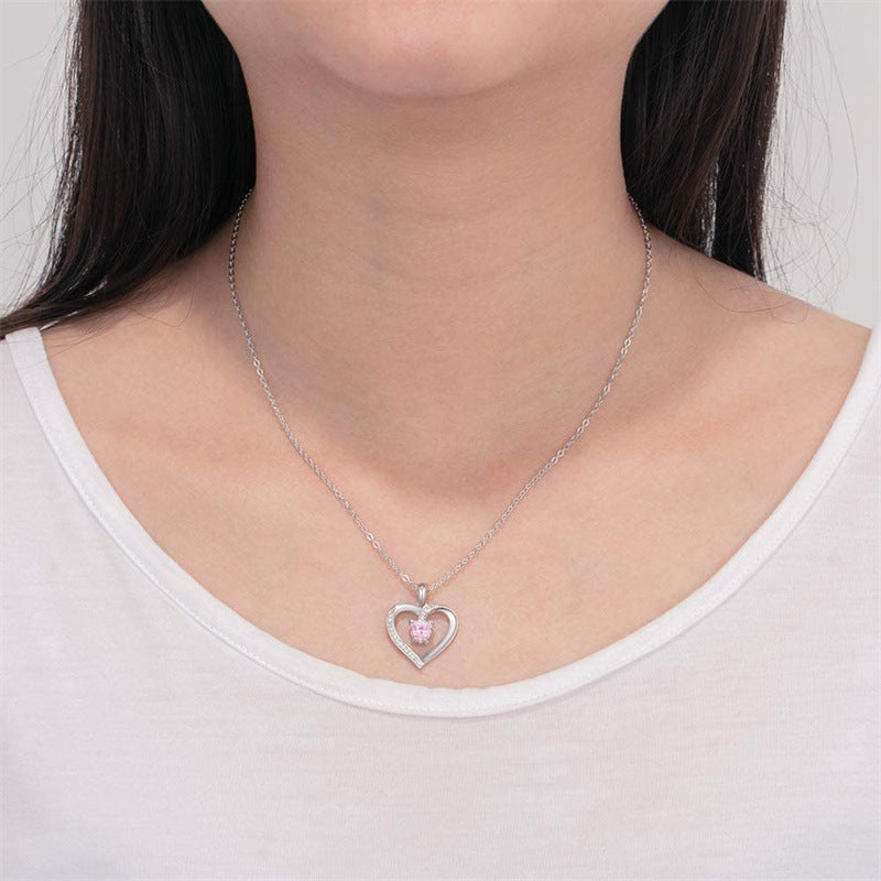 Elegant 925 Silver Heart Zircon Love Pendant Necklace - Perfect Valentine's Day Gift