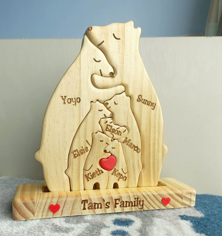 Wooden bear family mother and son bear hug bear wood carving ornament Christmas New Year gift name custom DIY