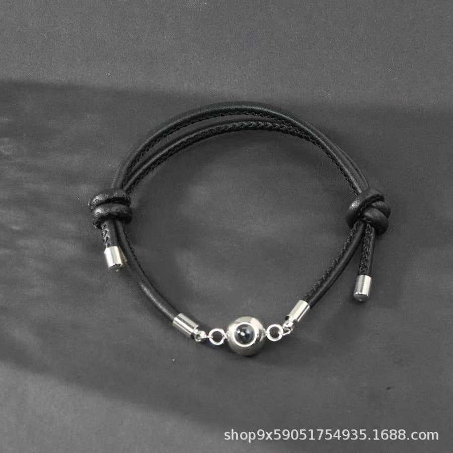 100 Languages Handwoven Titanium Stainless Steel Leather Bracelet - Perfect Christmas Gift"