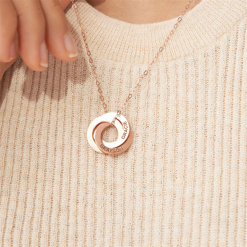 Classic Best-Selling S925 Gold-Plated Three Circle Engraved Family Necklace – Perfect Holiday Gift.