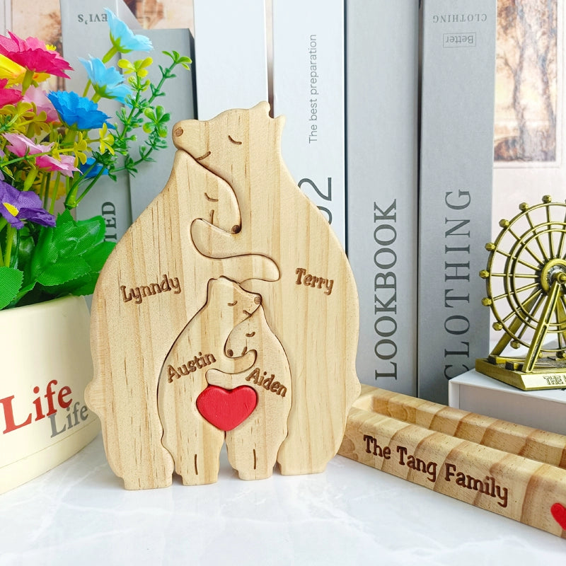 Wooden bear family mother and son bear hug bear wood carving ornament Christmas New Year gift name custom DIY