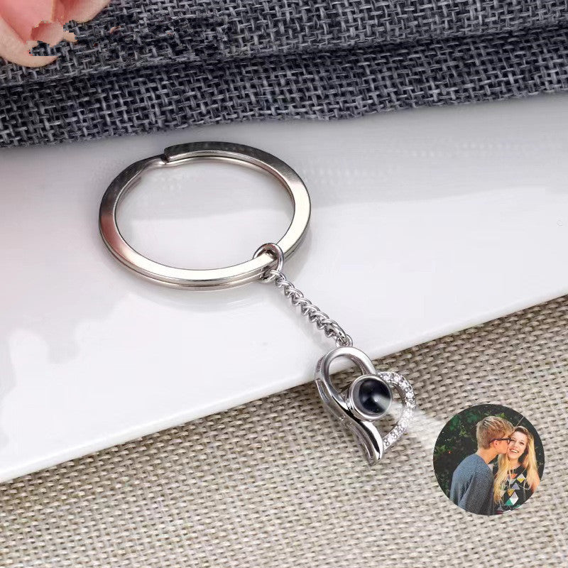 Custom Nano Projection "I Love You" Keychain, available in 100 languages, with photo or text customization.