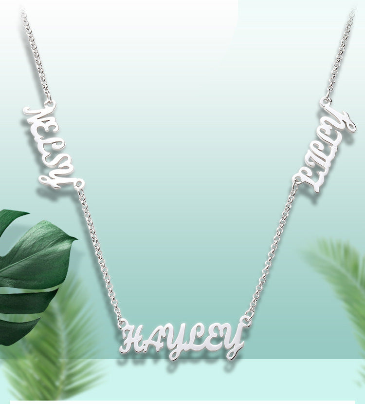 Fashion creative lettering custom private name letter family necklace pendant silver jewelry