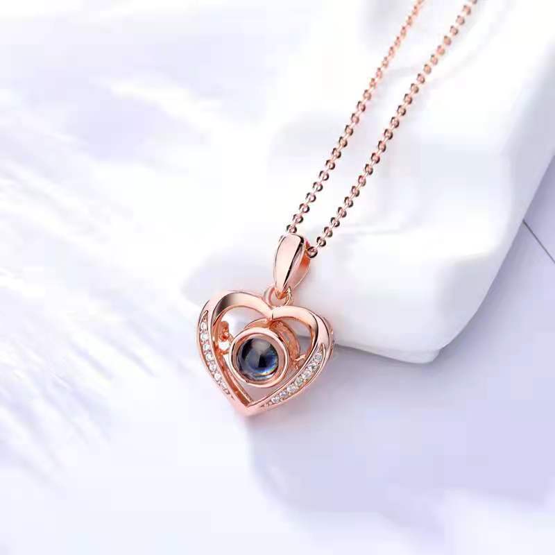 "100 Languages 'I Love You' Projection Necklace, trendy pendant, perfect Valentine's Day gift for her."