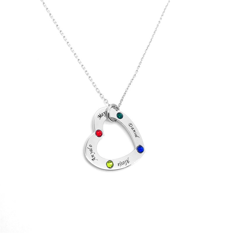 Trending S925 Silver Heart Pendant Necklace with Personalized Engraving and Gemstones – the perfect gift for couples to celebrate love and special memories