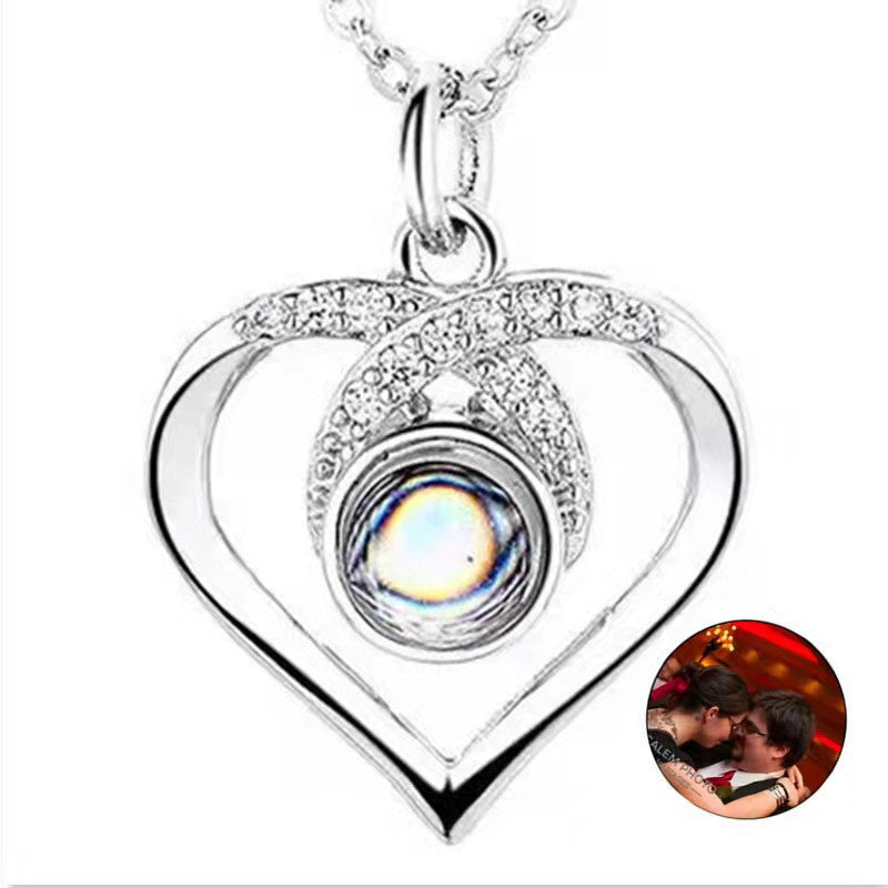 100 languages love projection necklace photo customized personality peach heart pendant clavicle chain
