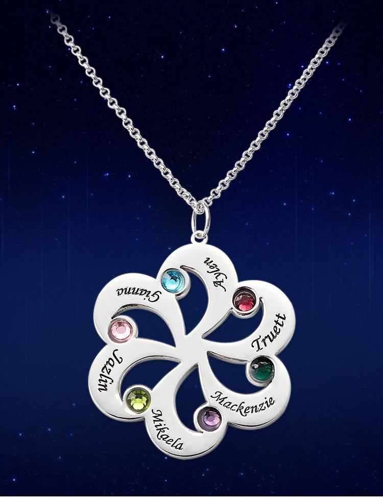 Custom silver necklace with geometric fan-shaped pendant featuring zodiac birthstones. Personalized 12 constellation jewelry. Perfect for gifting.