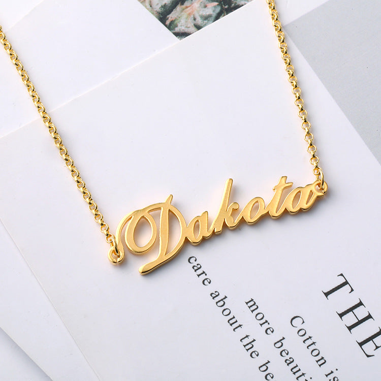 Custom name letter necklace in silver, featuring creative lettering design. Wholesale available directly from the manufacturer.