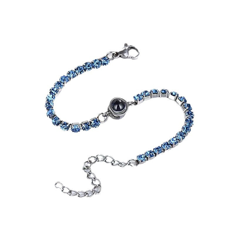 Titanium steel "I love you" projection bracelet with zircon chain, 100 languages, color-resistant, Christmas gift.