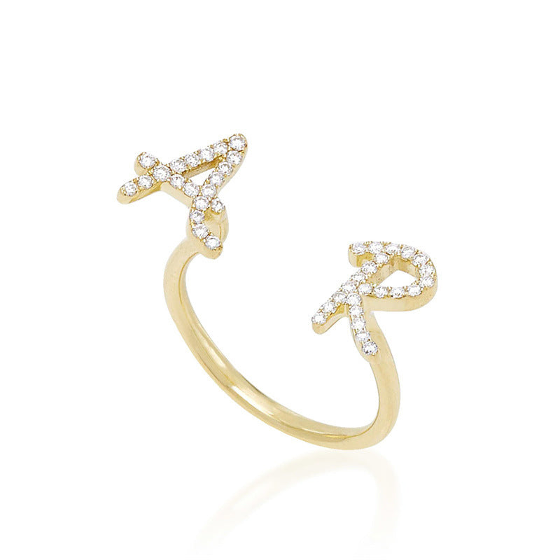 Design two initial capital letters opening stylish and simple 925 silver ring for women