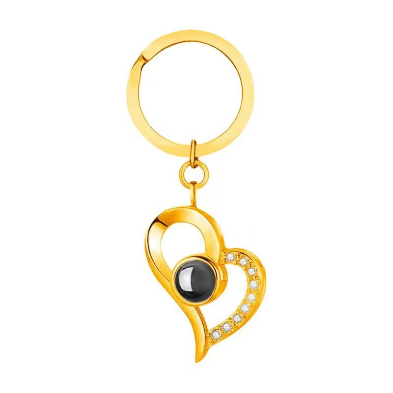 Custom Nano Projection "I Love You" Keychain, available in 100 languages, with photo or text customization.