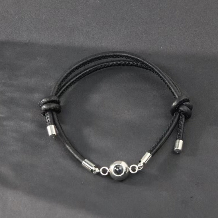 100 Languages Handwoven Titanium Stainless Steel Leather Bracelet - Perfect Christmas Gift"