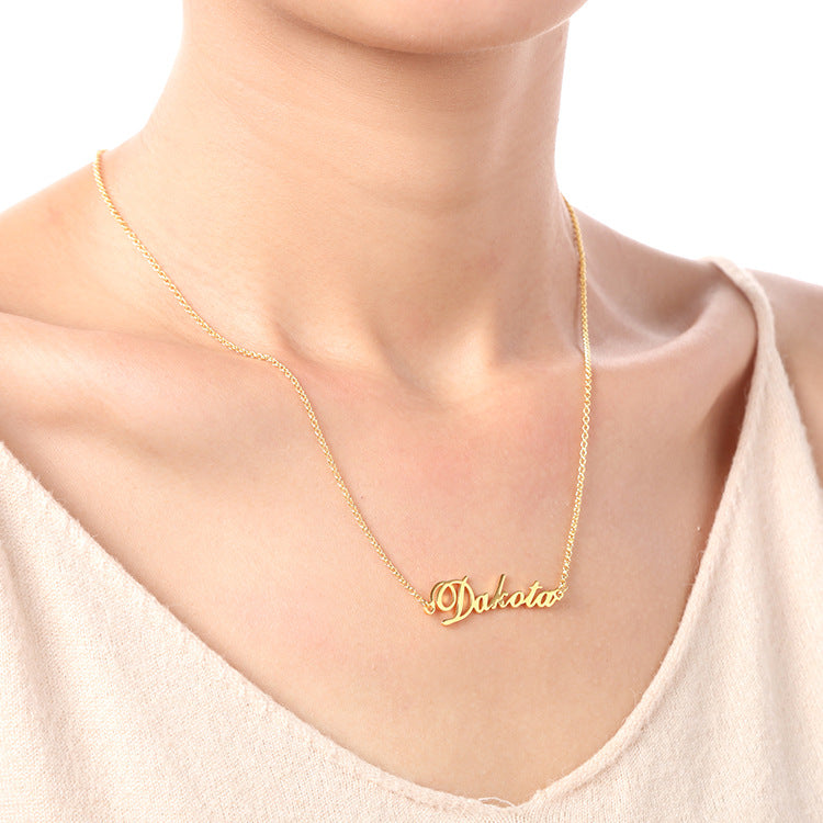 Custom name letter necklace in silver, featuring creative lettering design. Wholesale available directly from the manufacturer.