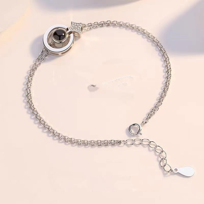 Platinum-plated projection bracelet for women, "I Love You" in 100 languages, minimalist Korean style, popular friendship jewelry.