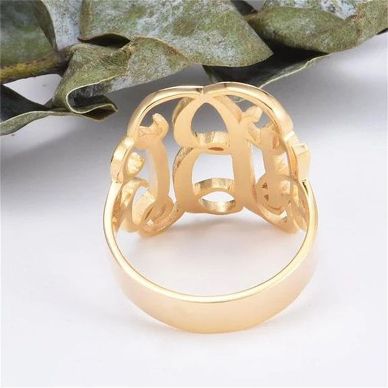Hot-selling monogram monogram ring custom retro sterling silver gold-plated ring