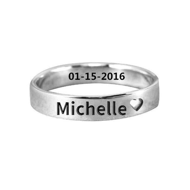 Fashion minimalist design plain circle lettering hollow small love ring as a gift for family