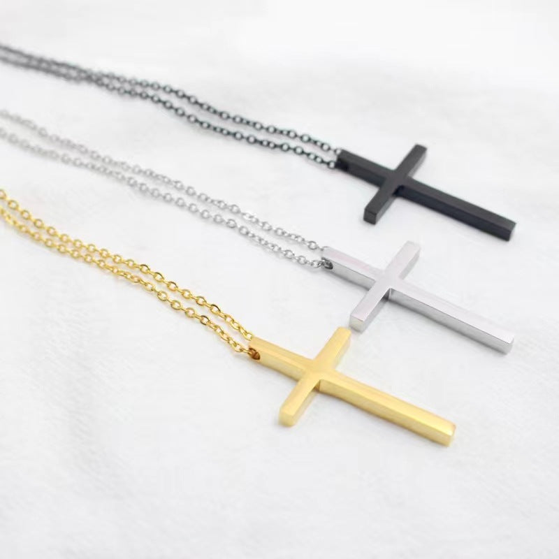 Minimalist unisex cross necklace, hip-hop titanium pendant, couple accessory, original design.