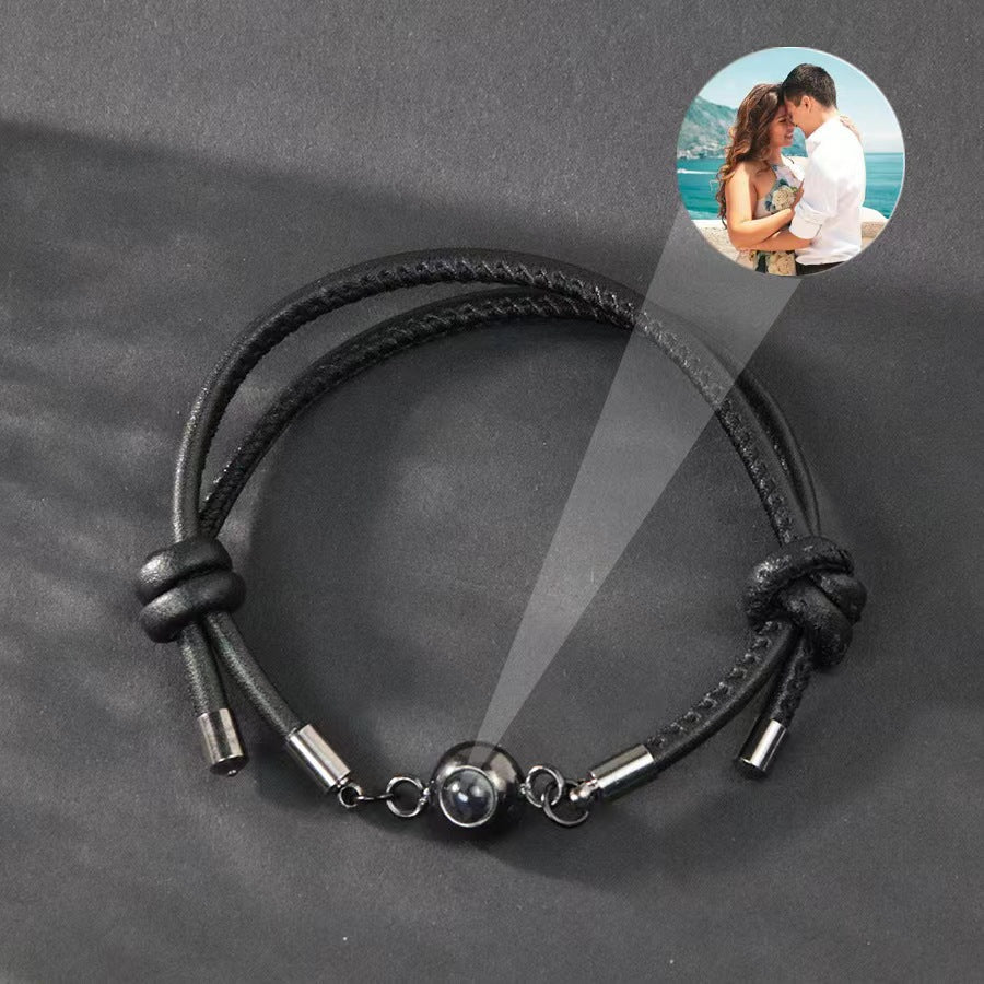 100 Languages Handwoven Titanium Stainless Steel Leather Bracelet - Perfect Christmas Gift"