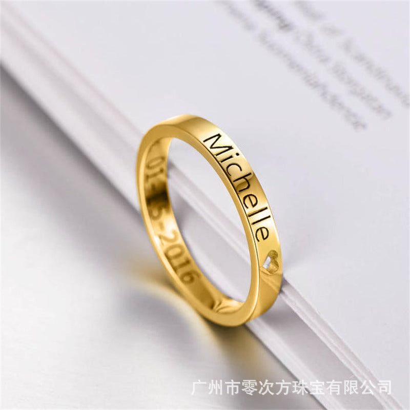 Fashion minimalist design plain circle lettering hollow small love ring as a gift for family