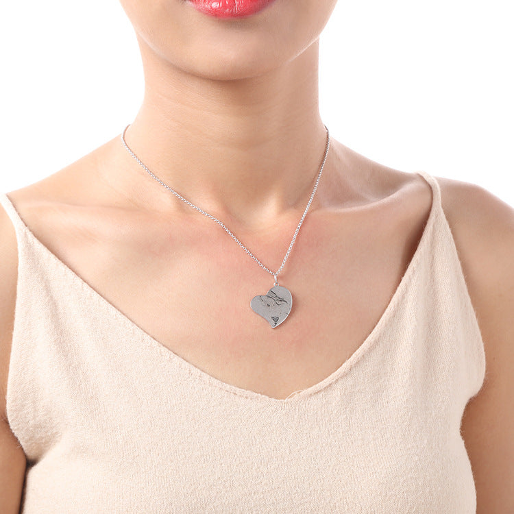 Fashion ins new heart-shaped character shadow engraved necklace pendant collarbone silver jewelry,