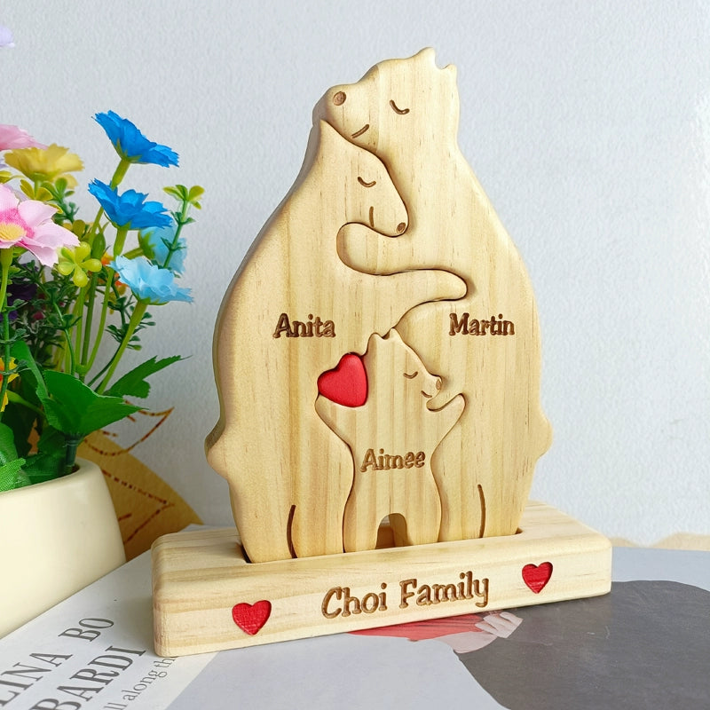 Wooden bear family mother and son bear hug bear wood carving ornament Christmas New Year gift name custom DIY