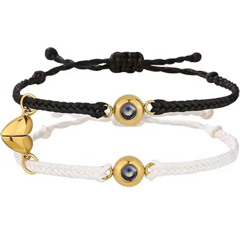 New 100 Languages I Love You Projection Bracelet Heart-Shaped Magnet Braided Rope Couple Bracelet