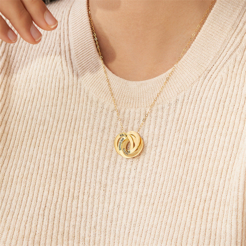 Classic Best-Selling S925 Gold-Plated Three Circle Engraved Family Necklace – Perfect Holiday Gift.