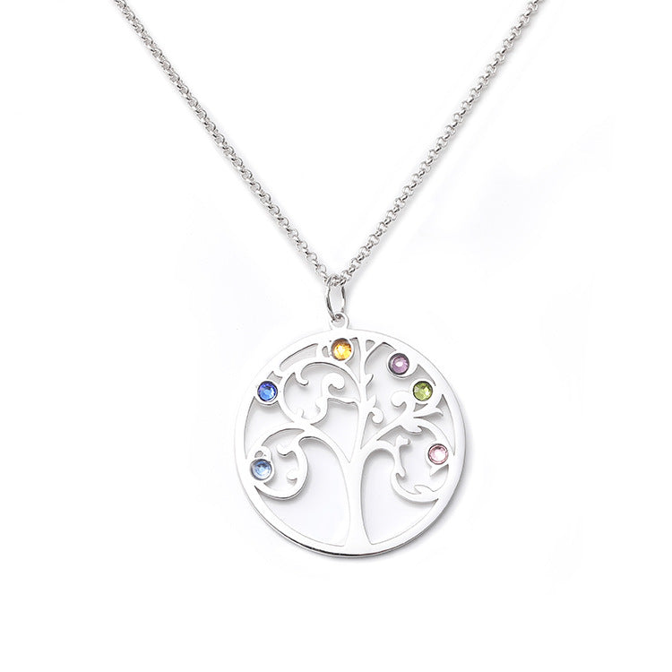 Fashion ins personalized round geometric Christmas tree necklace pendant collarbone silver jewelry, custom