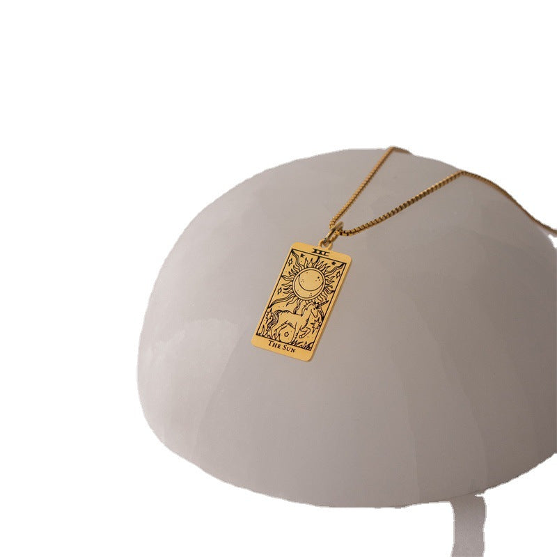 New European and American Jewelry: Engraved Tarot Card Pendant Necklace with Exquisite Square Tarot Design—Perfect Gift for Friends.