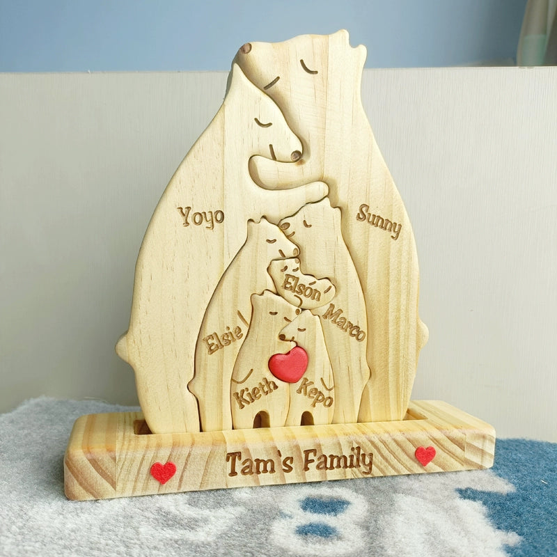 Wooden bear family mother and son bear hug bear wood carving ornament Christmas New Year gift name custom DIY