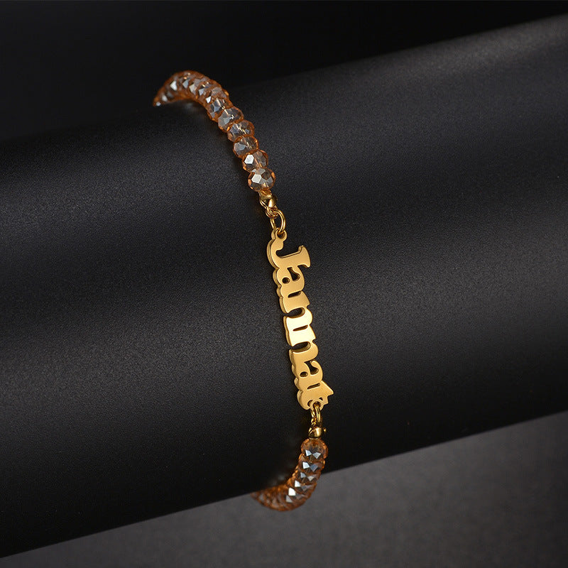 stainless steel DIY letter name bracelet personality versatile crystal beaded girlfriends hand jewelry trend