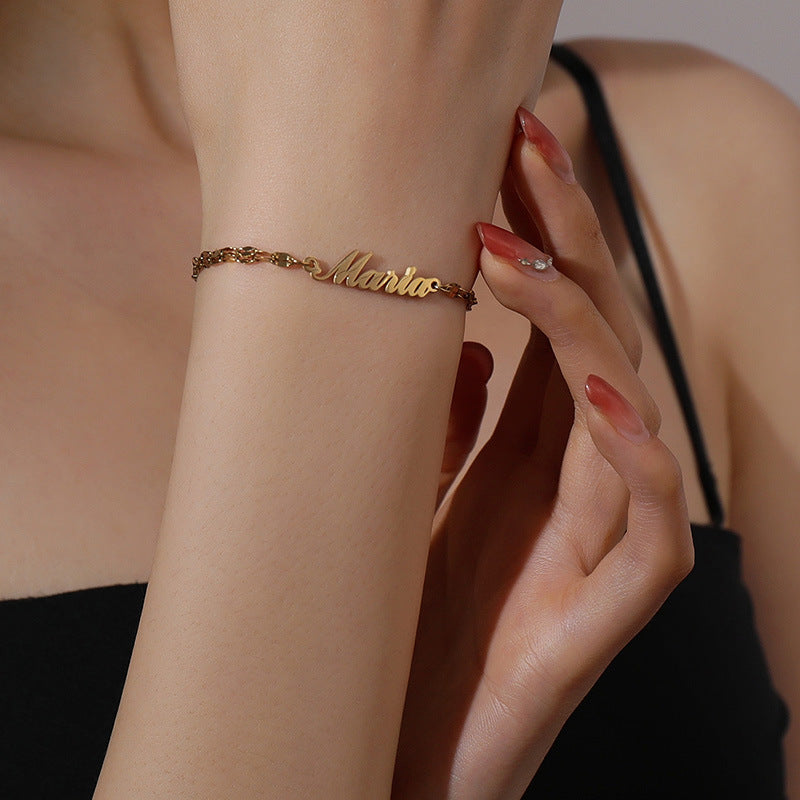 Hot-selling DIY letter name bracelet for women, personalized double-layer titanium steel stacking jewelry.