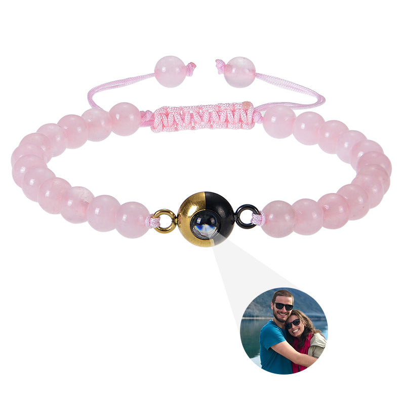 Custom 6mm Tiger Eye Photo Projection Bracelet with natural stones. Personalize with your image for a unique, dual-tone accessory. Great for gifts.