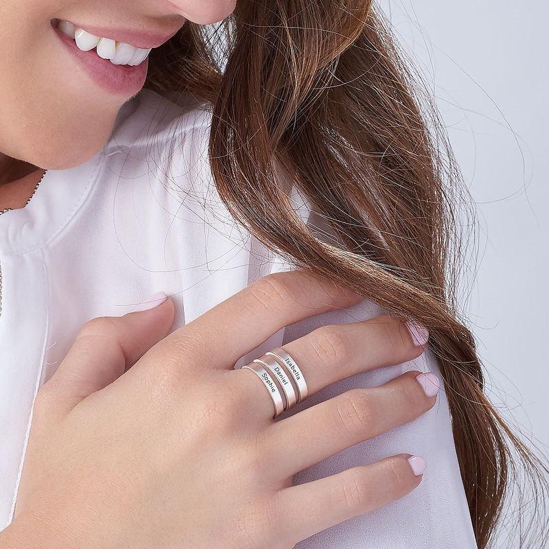 Personalized niche opening adjustable engraving 3 names, three-layer 925 silver ring commemorative gift