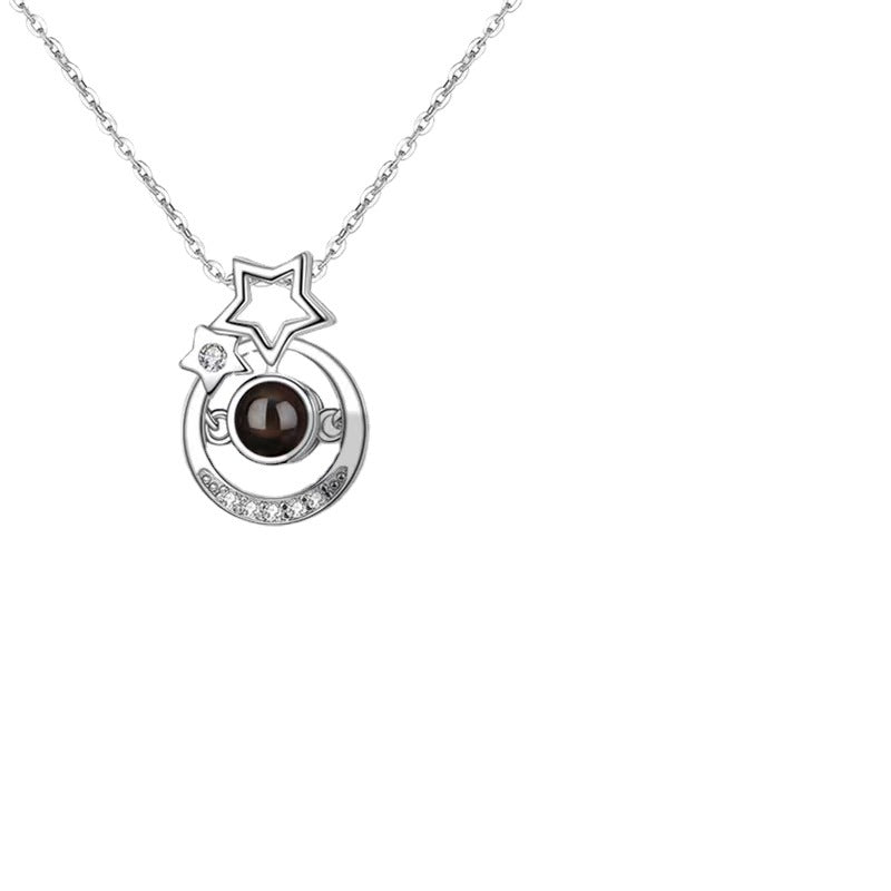 "I Love You" Necklace in 100 Languages with Nano Projection, Custom Photo, Text, Star & Moon Pendant.
