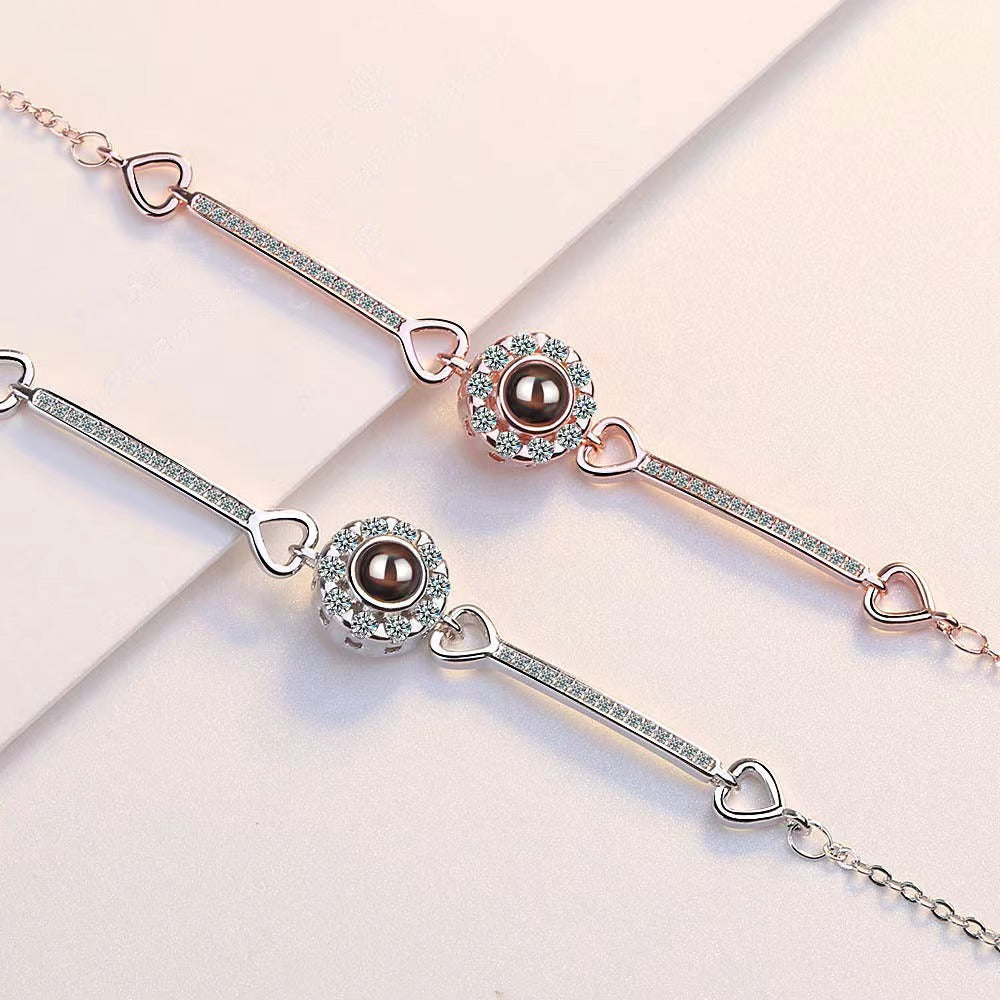 Heart Shaped Bracelet Projection Love Confession Memory Bracelet 100 Languages I Love You Bracelet Gift