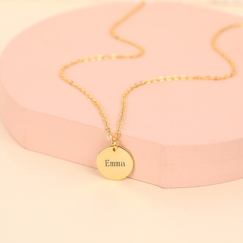 Hot selling jewelry featuring a 13.5mm simple round pendant with personalised brand engraving. Perfect as a necklace or gift.