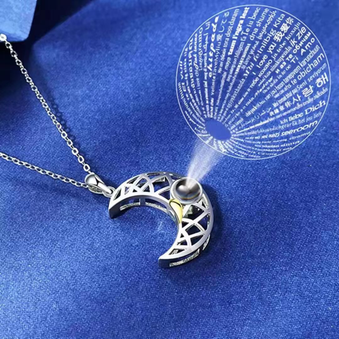 New Sun & Moon Projection Necklace, 100 Languages "I Love You" Custom Couple Necklace with Photo & Engraving.