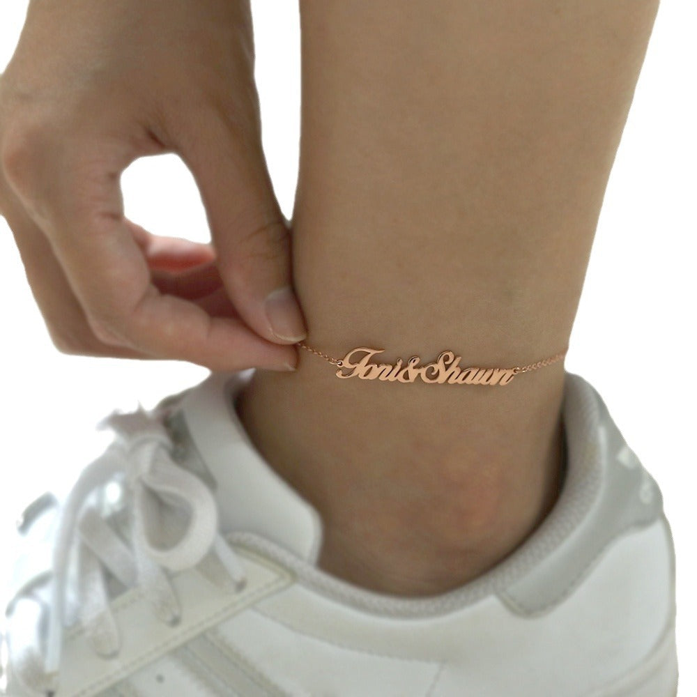Hot selling s925 silver customized name anklet women's fashion simple foot accessories