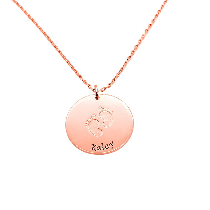 Jewelry: Classic S925 Silver Baby Footprint Round Pendant Necklace – Ideal Gift for Moms